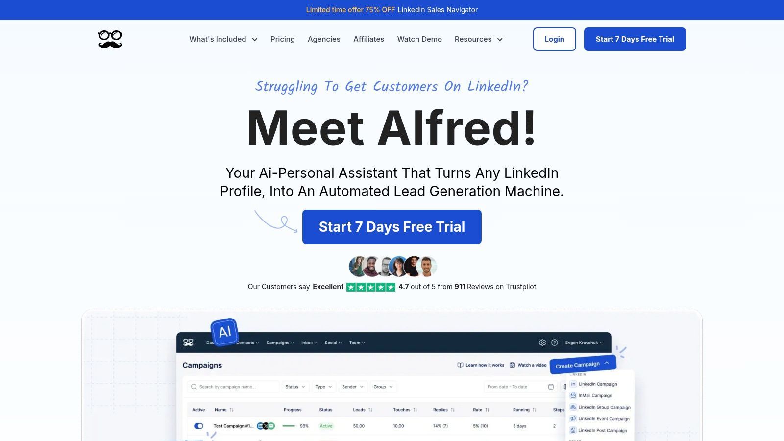 An interface showing a multi-channel outreach campaign being set up with options for a professional network, email, and X/Twitter.