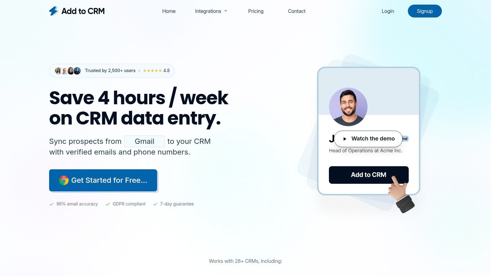 An illustration showing how a LinkedIn profile can be added to a CRM with a single click using a Chrome extension, emphasizing automation and efficiency.