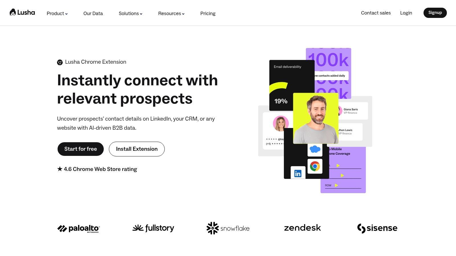 The Lusha Chrome extension interface showing contact reveal options on a professional profile.