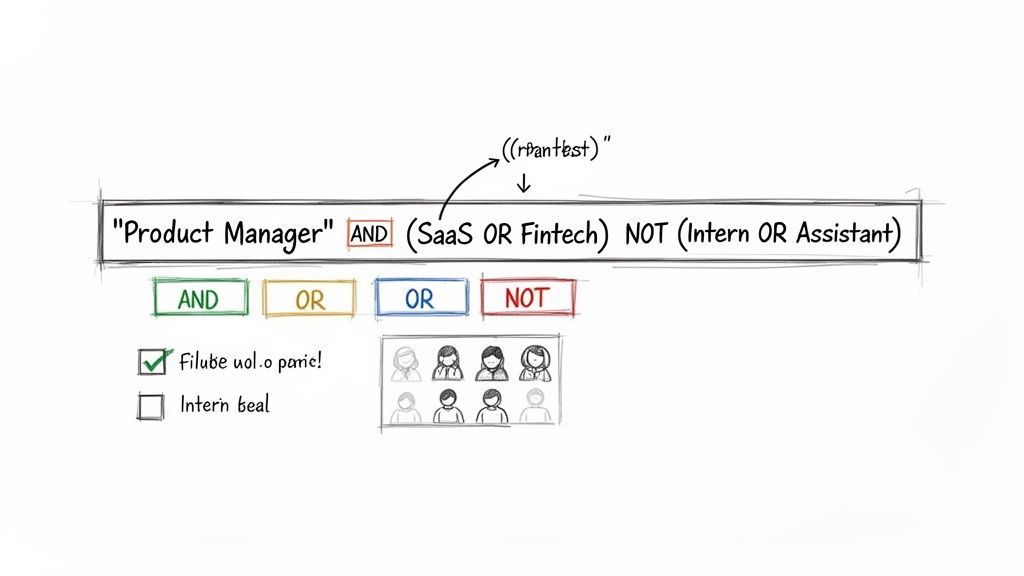 A diagram illustrating a boolean search query for 