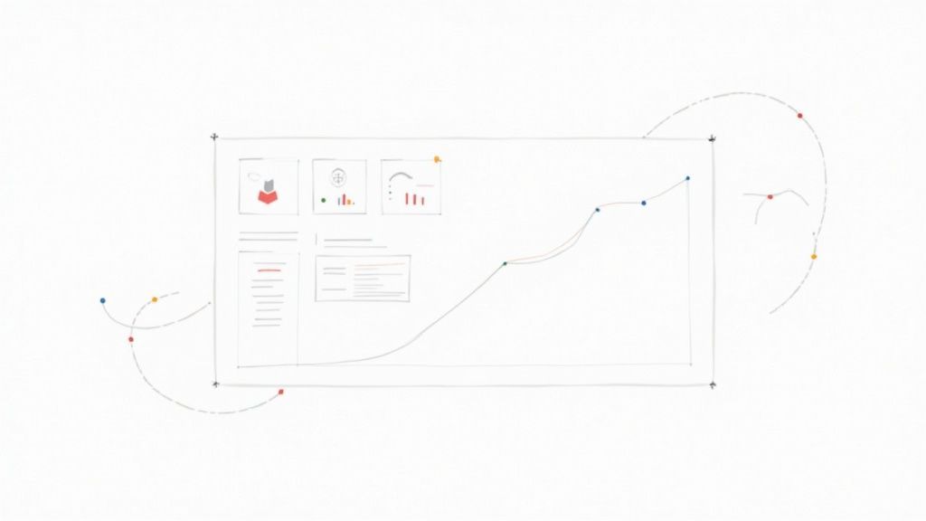 A minimalist sketch of a sales productivity dashboard showing a growth graph and data points.