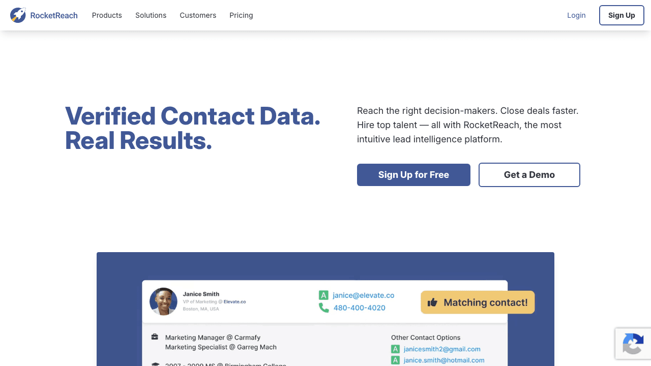 RocketReach homepage