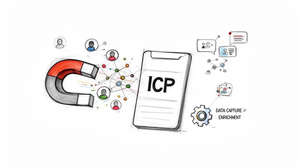 A magnet attracting user profiles to an ICP document for data capture and enrichment.