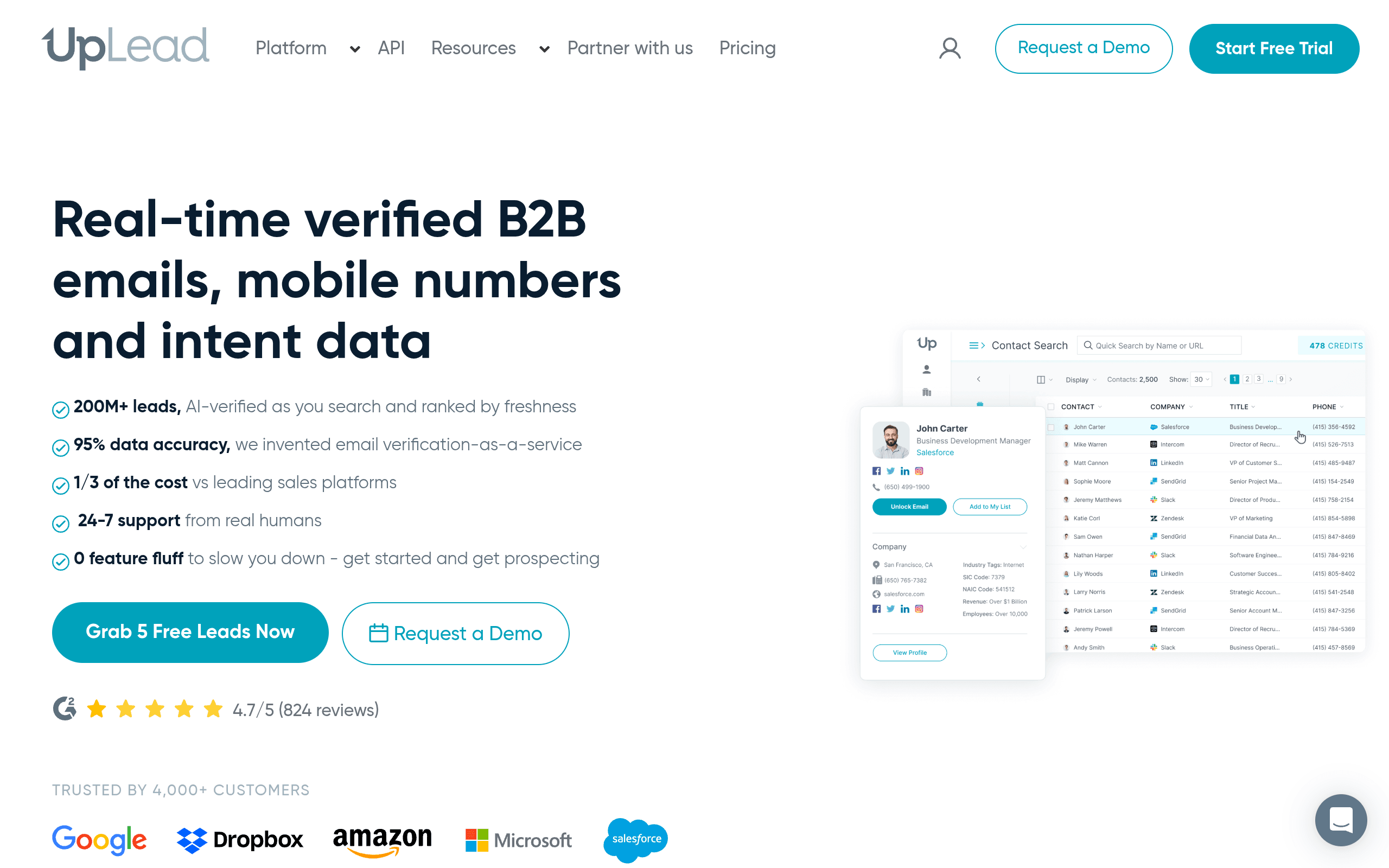 UpLead — verified B2B emails, mobile numbers and intent data